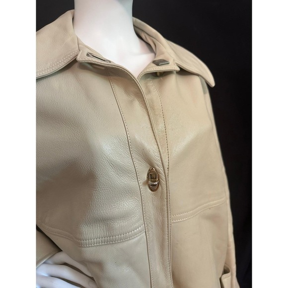 Arthur Norgard Birch Creek Vintage Leather Trench Coat Womens Beige Long - Picture 2 of 10